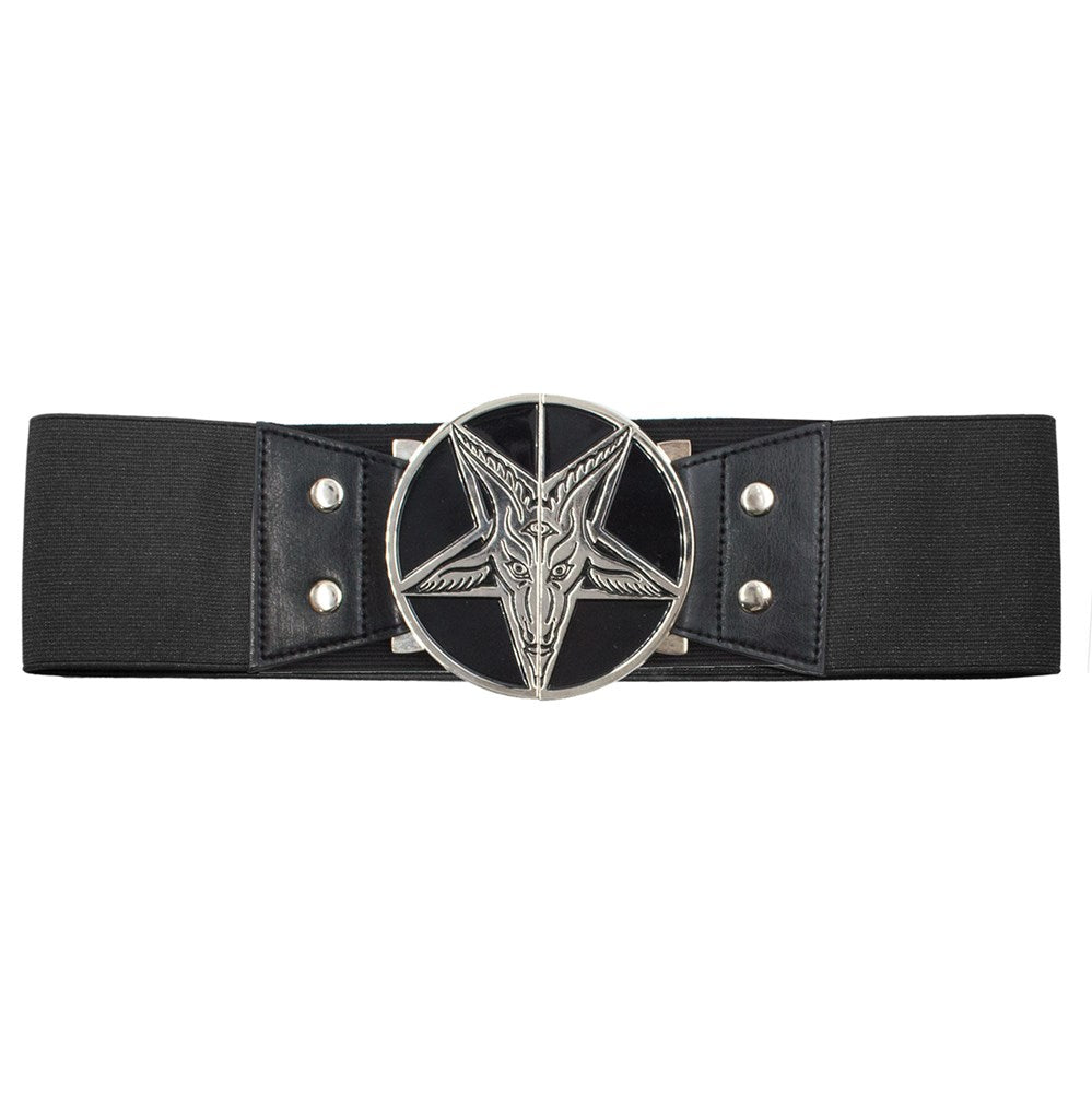 Baphomet Elastic Waist Belt with Pentagram Goat Head Split Buckle Fastening - Picture 7 of 11
