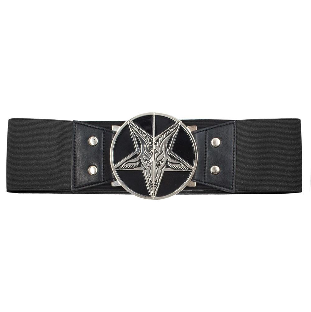 Baphomet Elastic Waist Belt with Pentagram Goat Head Split Buckle Fastening - Picture 10 of 11