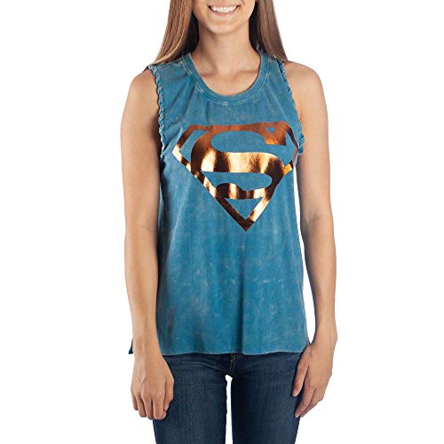 DC Comics Supergirl Mineral Wash Braided Sleeve Juniors' Tank Top - Picture 2 of 2