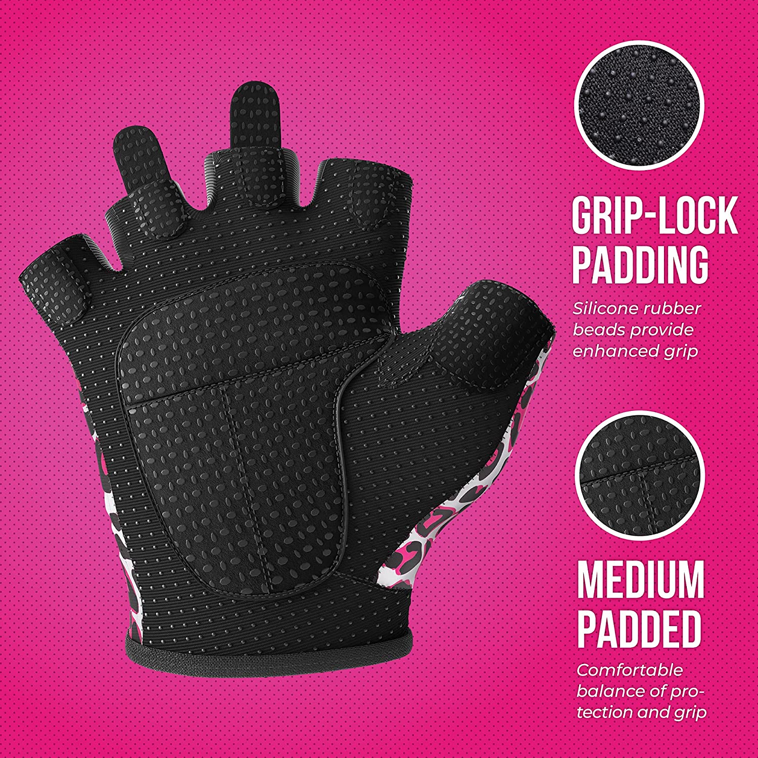 Contraband Pink Label 5297 Womens Design Leopard Print Lifting Gloves (Pair) - Picture 25 of 39