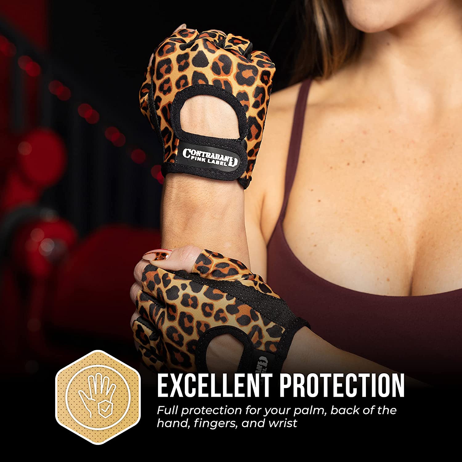 Contraband Pink Label 5297 Womens Design Leopard Print Lifting Gloves (Pair) - Picture 35 of 39