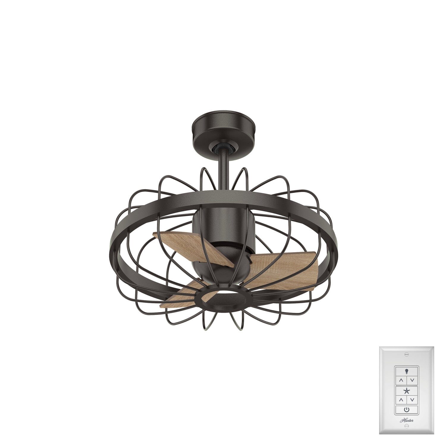 Hunter 42" Roswell Caged Ceiling Fan w/ Wall Control Modern Industrial Farmhouse - Picture 3 of 3