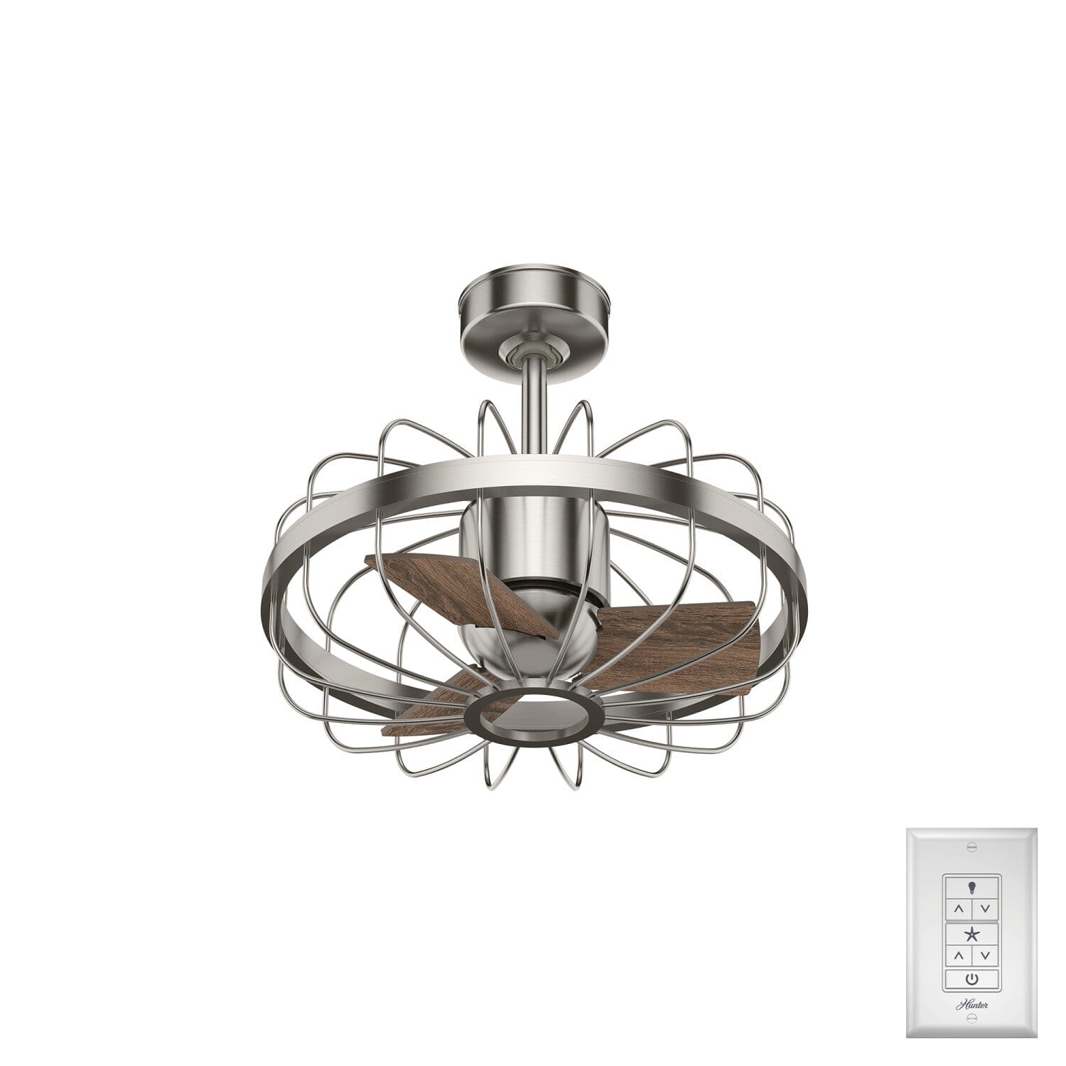 Hunter 42" Roswell Caged Ceiling Fan w/ Wall Control Modern Industrial Farmhouse - Picture 2 of 3