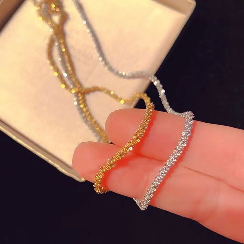 Titanium Steel Double Layer Sparkle Star Chain Necklace Gold Silver Tone Choker - Picture 13 of 13