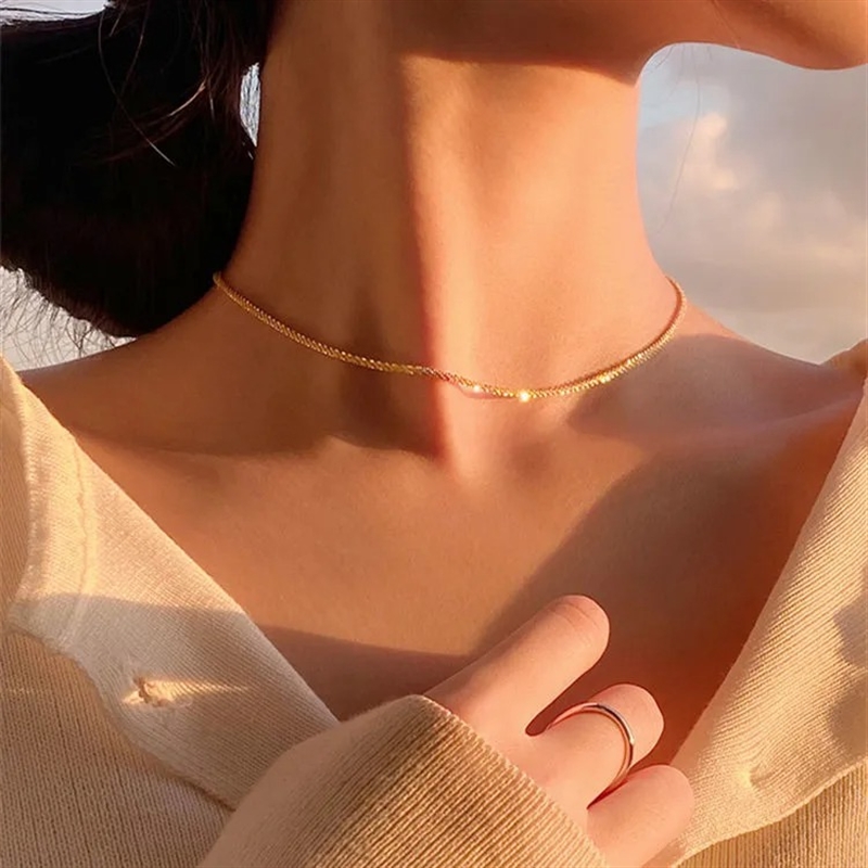 Titanium Steel Double Layer Sparkle Star Chain Necklace Gold Silver Tone Choker - Picture 12 of 13