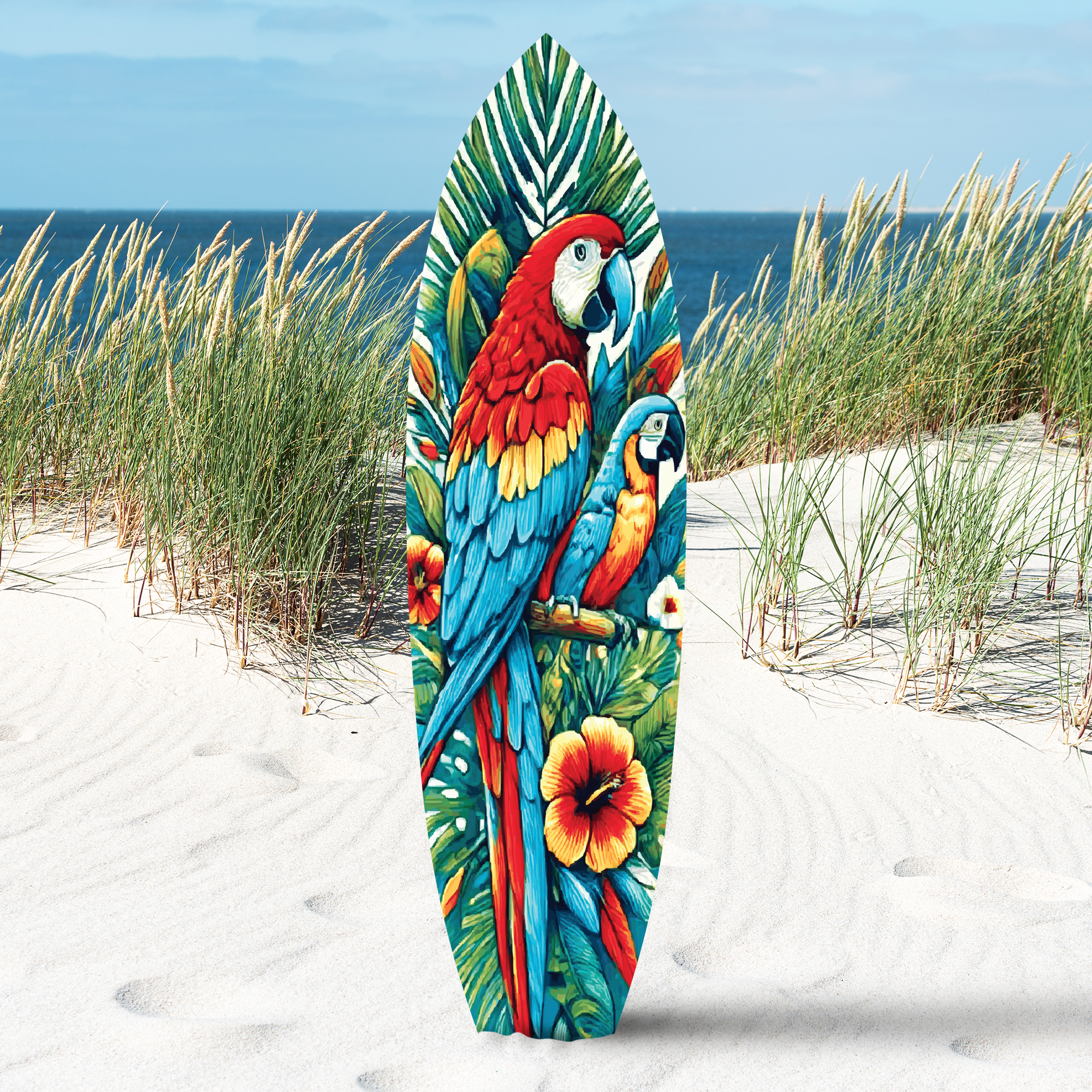 Outdoor Parrot Surfboard Wall Art Tropical Theme, Decorative PVC, 3 - 5 Feet