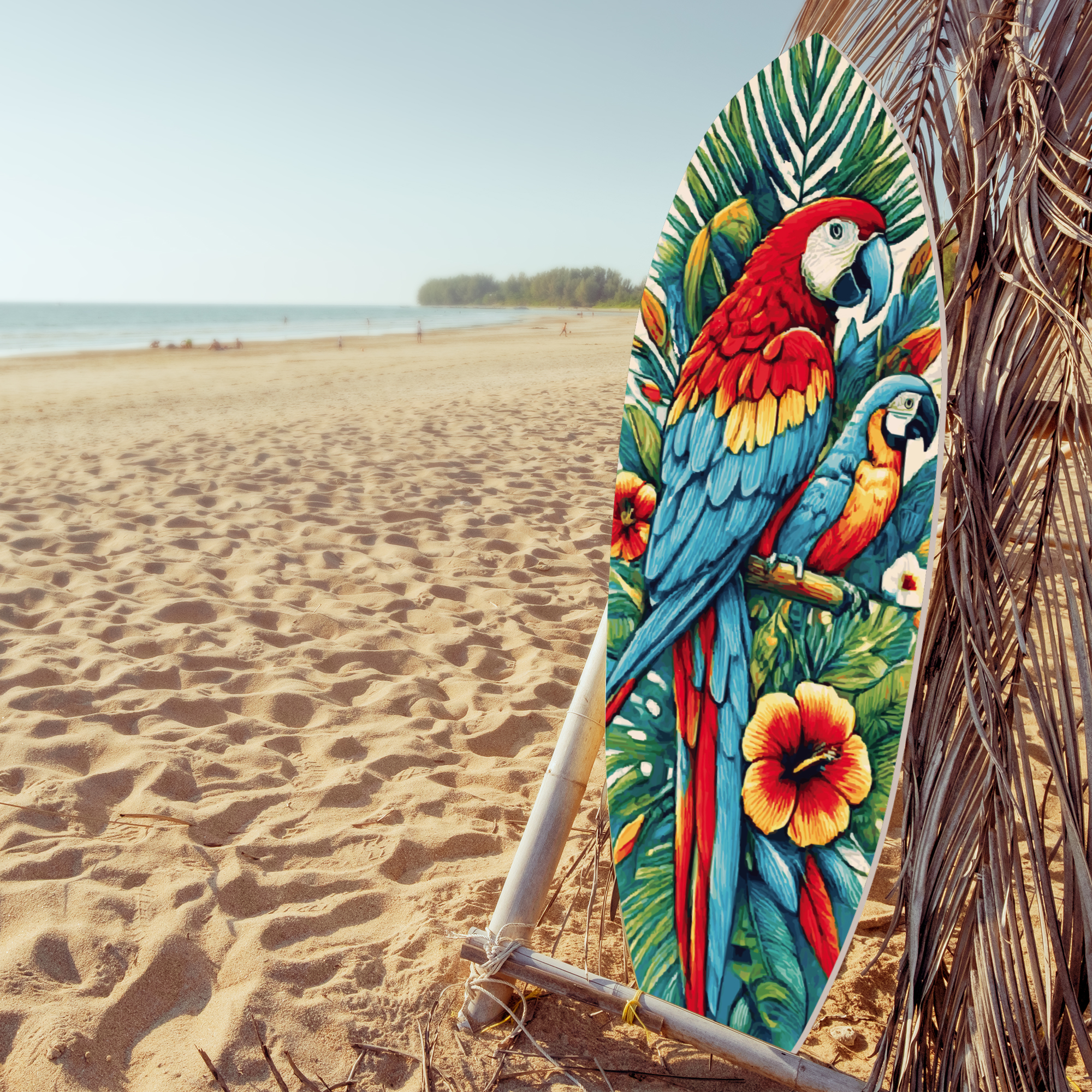 Outdoor Parrot Surfboard Wall Art Tropical Theme, Decorative PVC, 3 - 5 Feet