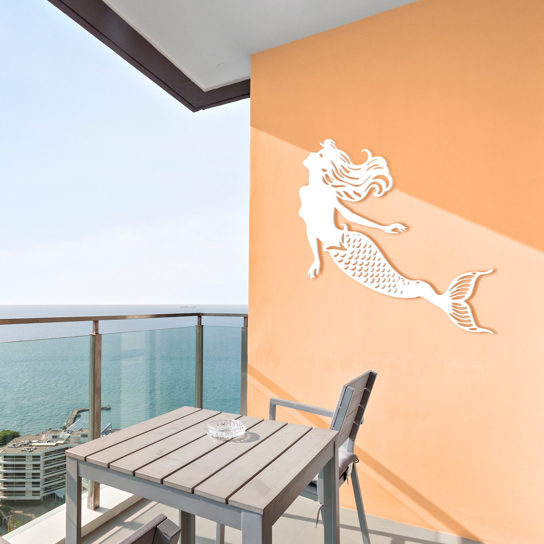 Decorazione a sirena da esterno arte da parete in PVC resistente alle intemperie, decorazione parete costiera - Foto 10 di 14