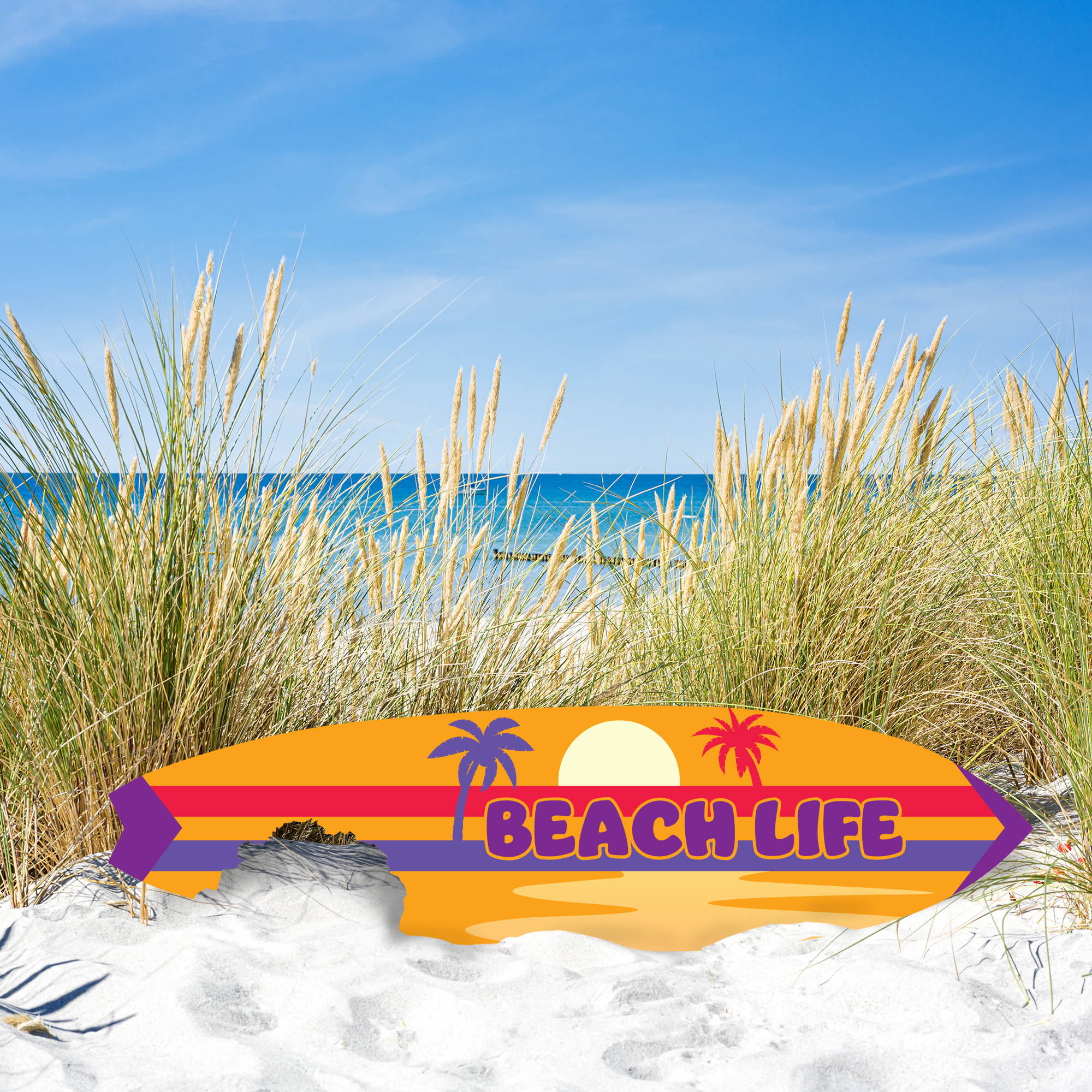 Outdoor Beach Life Surfboard Wall Art, Shark Bite, Weather Resistant PVC, 3 Foot