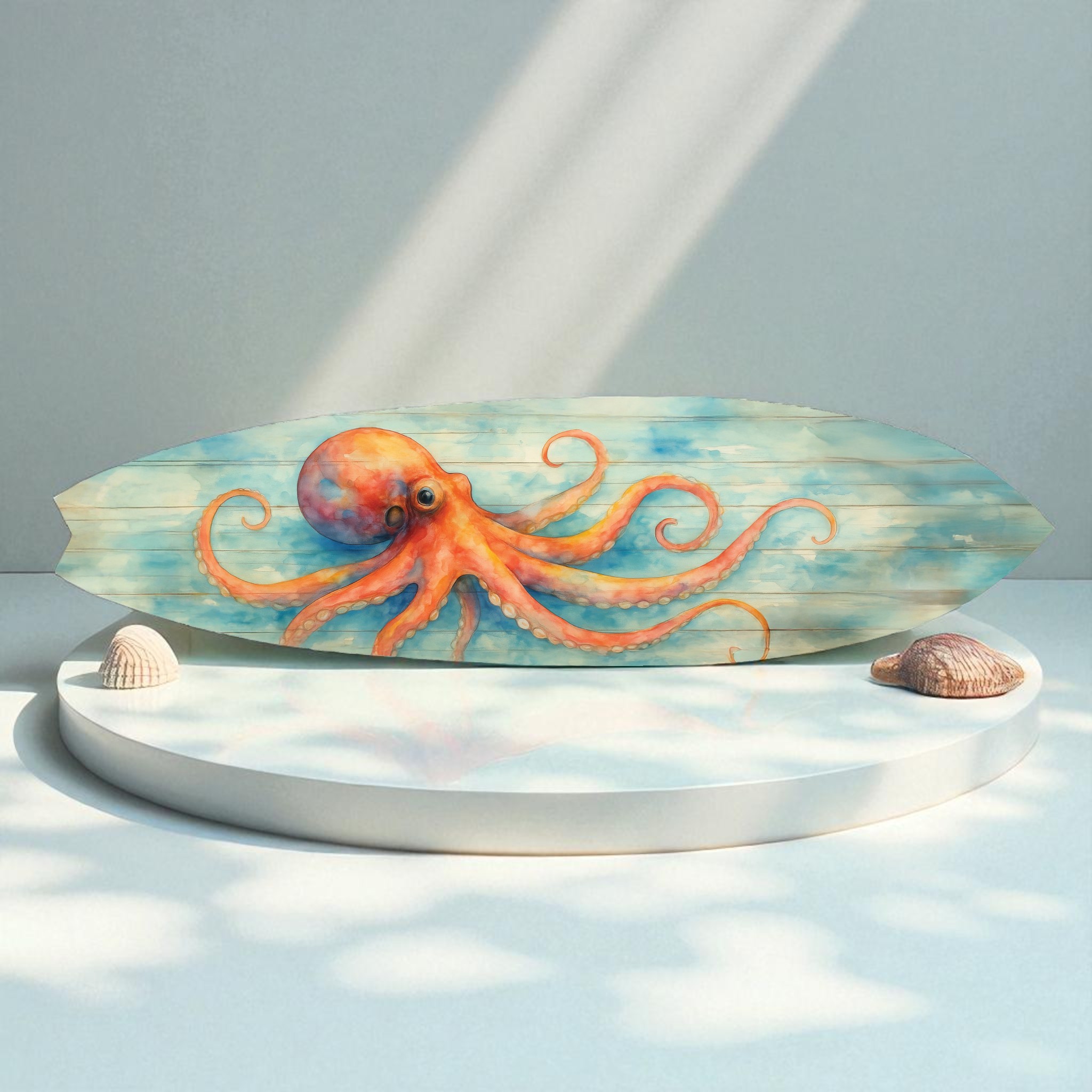 Octopus Surfboard Wall Art – Nautical Decor, PVC, Octopus Decoration, 3 - 5 Feet