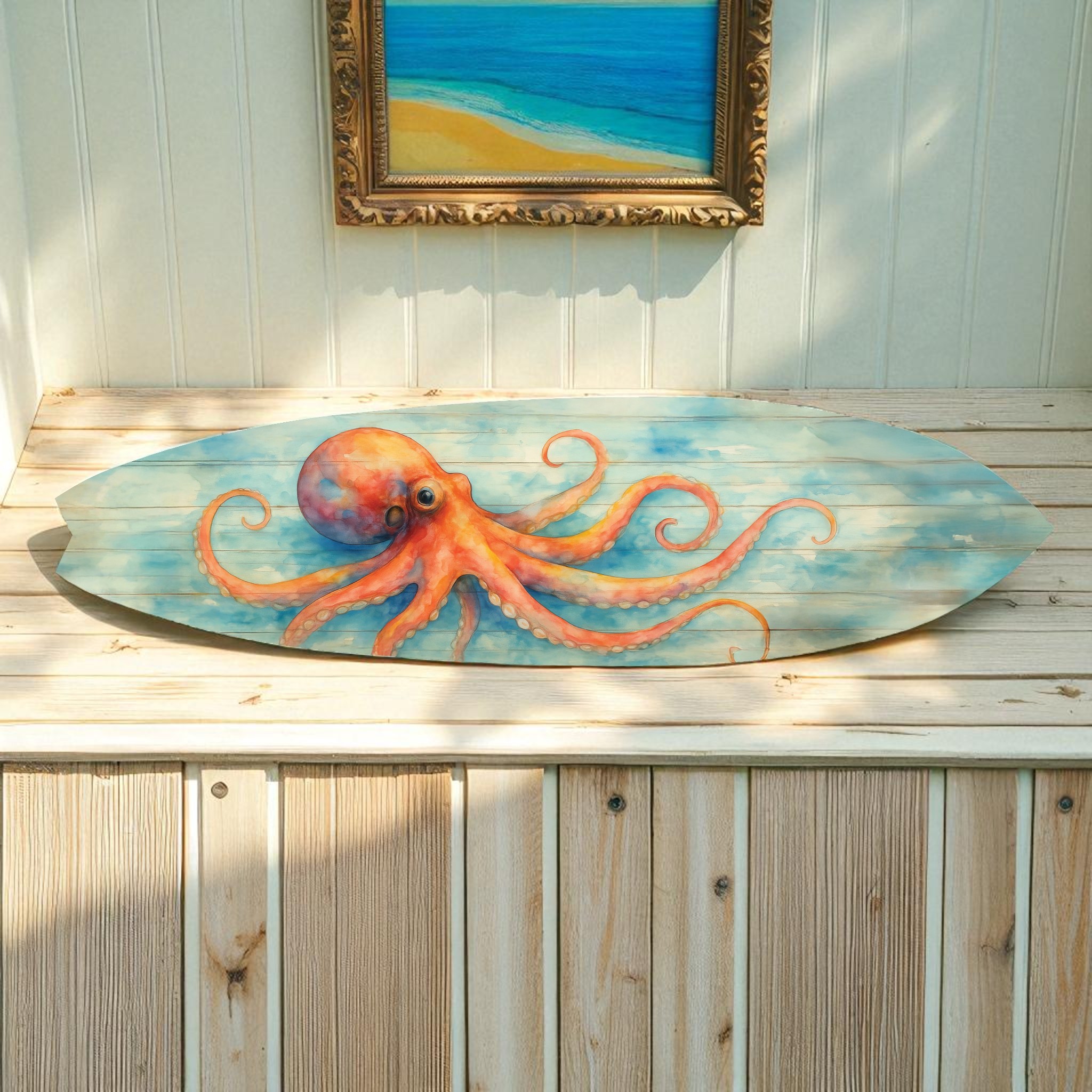 Octopus Surfboard Wall Art – Nautical Decor, PVC, Octopus Decoration, 3 - 5 Feet