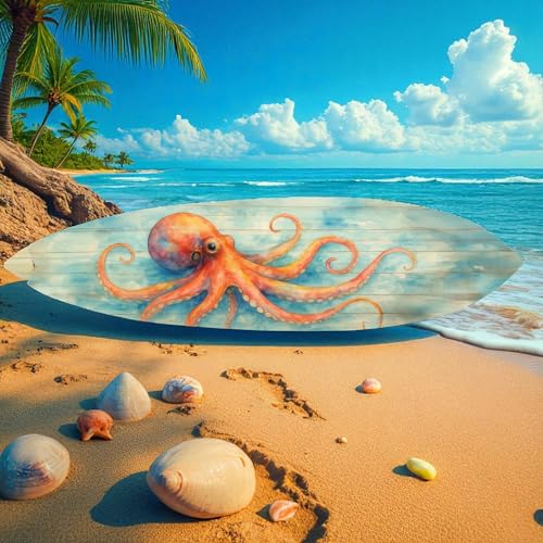 Octopus Surfboard Wall Art – Nautical Decor, PVC, Octopus Decoration, 3 - 5 Feet