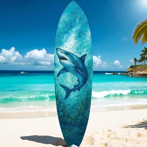 Shark Surfboard Wall Art, PVC, Coastal Shark Beach House Decoration, 3 - 5 Feet