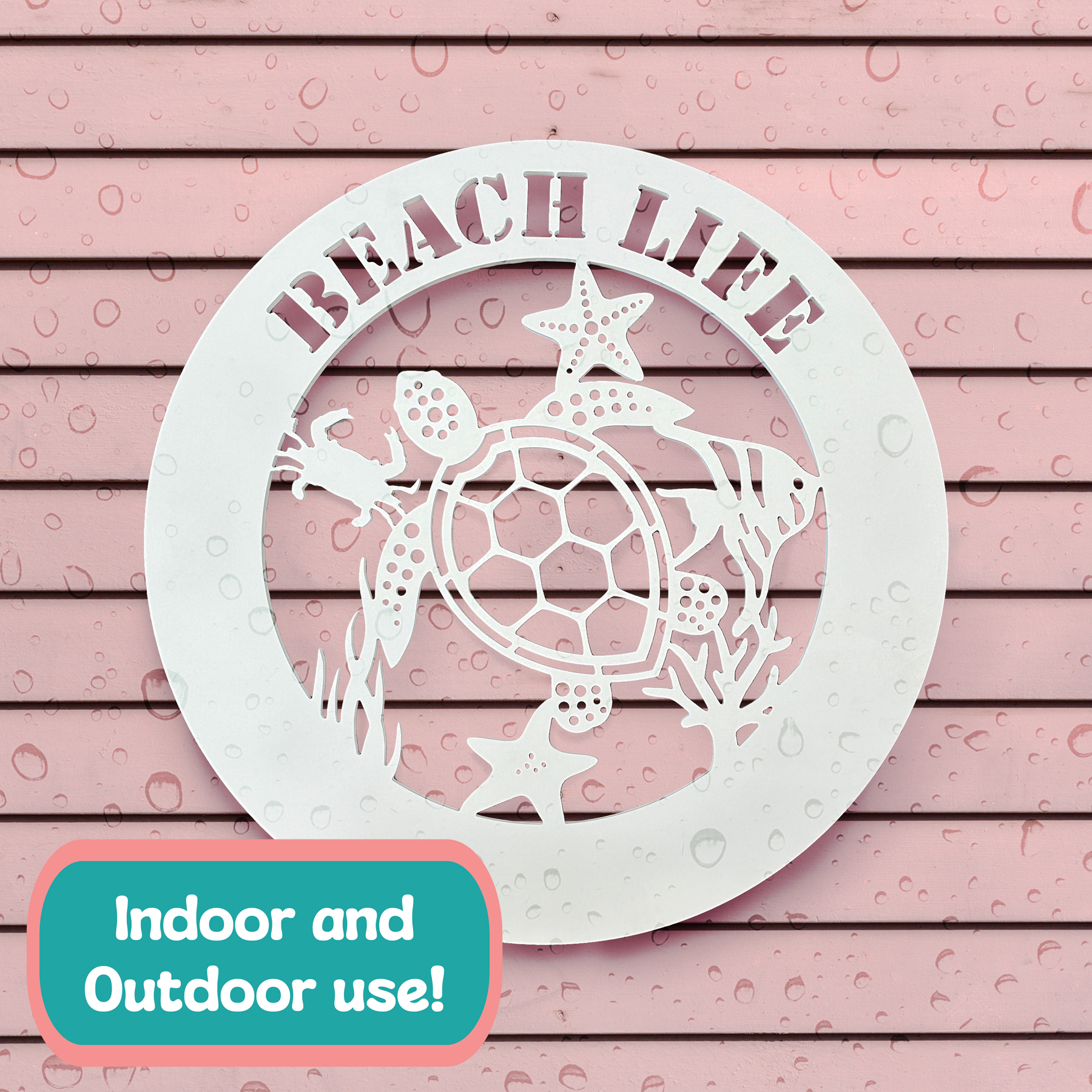 Outdoor Sea Turtle Sign, Starfish Crab Decor, PVC Beach House Wall Art, 2 Foot - Picture 5 of 11