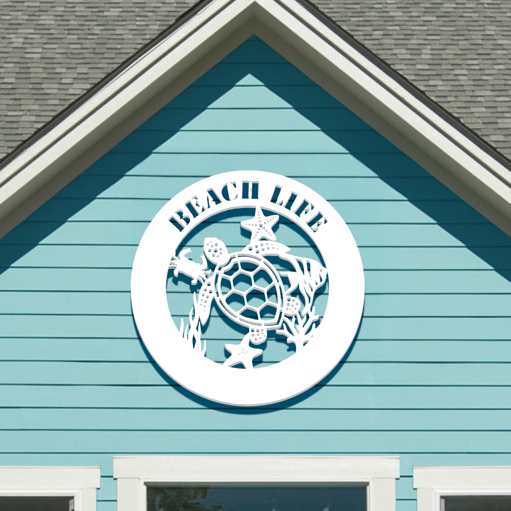 Outdoor Sea Turtle Sign, Starfish Crab Decor, PVC Beach House Wall Art, 2 Foot - Picture 1 of 11