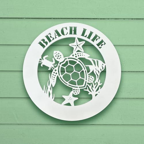 Outdoor Sea Turtle Sign, Starfish Crab Decor, PVC Beach House Wall Art, 2 Foot - Picture 2 of 11