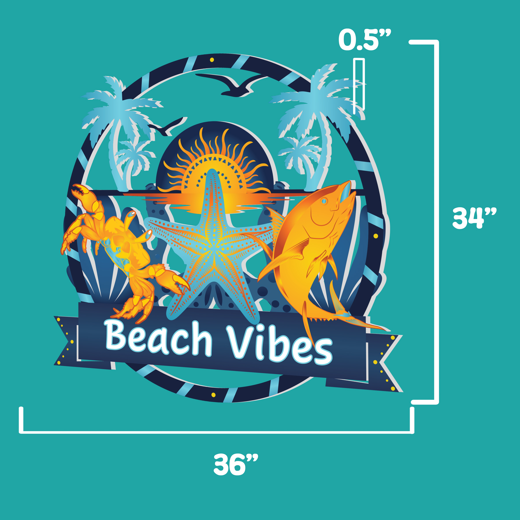 Outdoor Beach Vibes Wall Art, Beach House Sign, Coastal Decor Ocean Themed, PVC - Produktbild 1