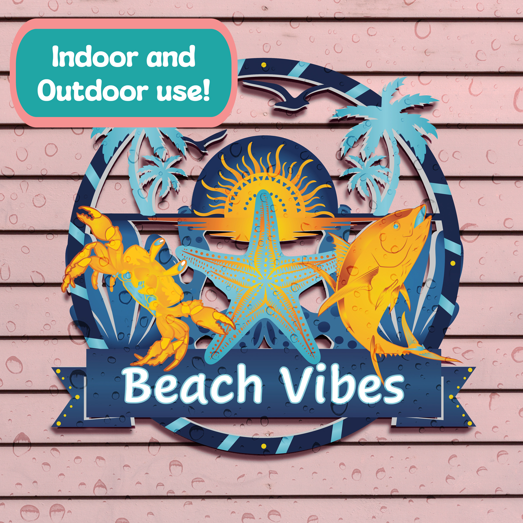 Outdoor Beach Vibes Wall Art, Beach House Sign, Coastal Decor Ocean Themed, PVC - Produktbild 8