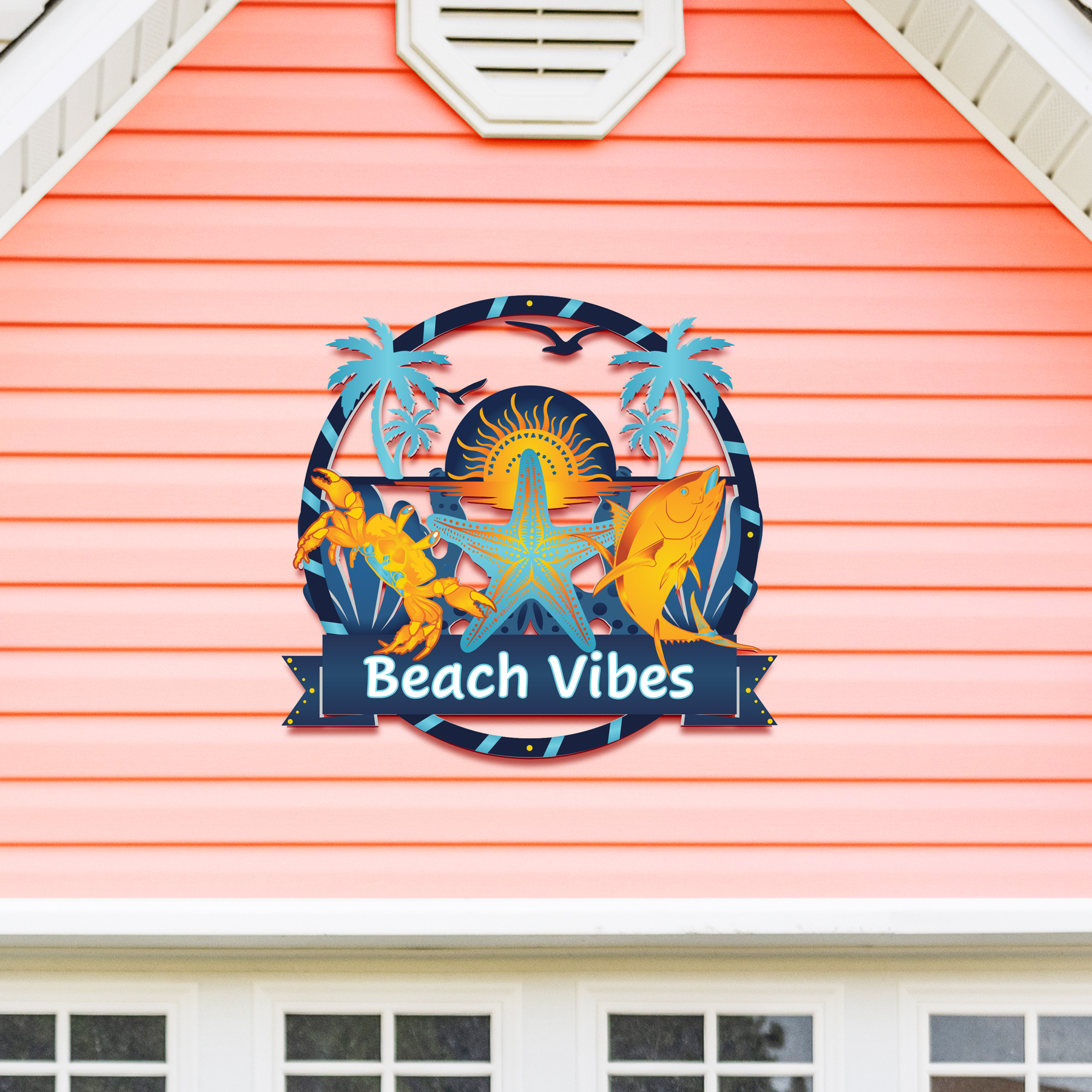 Outdoor Beach Vibes Wall Art, Beach House Sign, Coastal Decor Ocean Themed, PVC