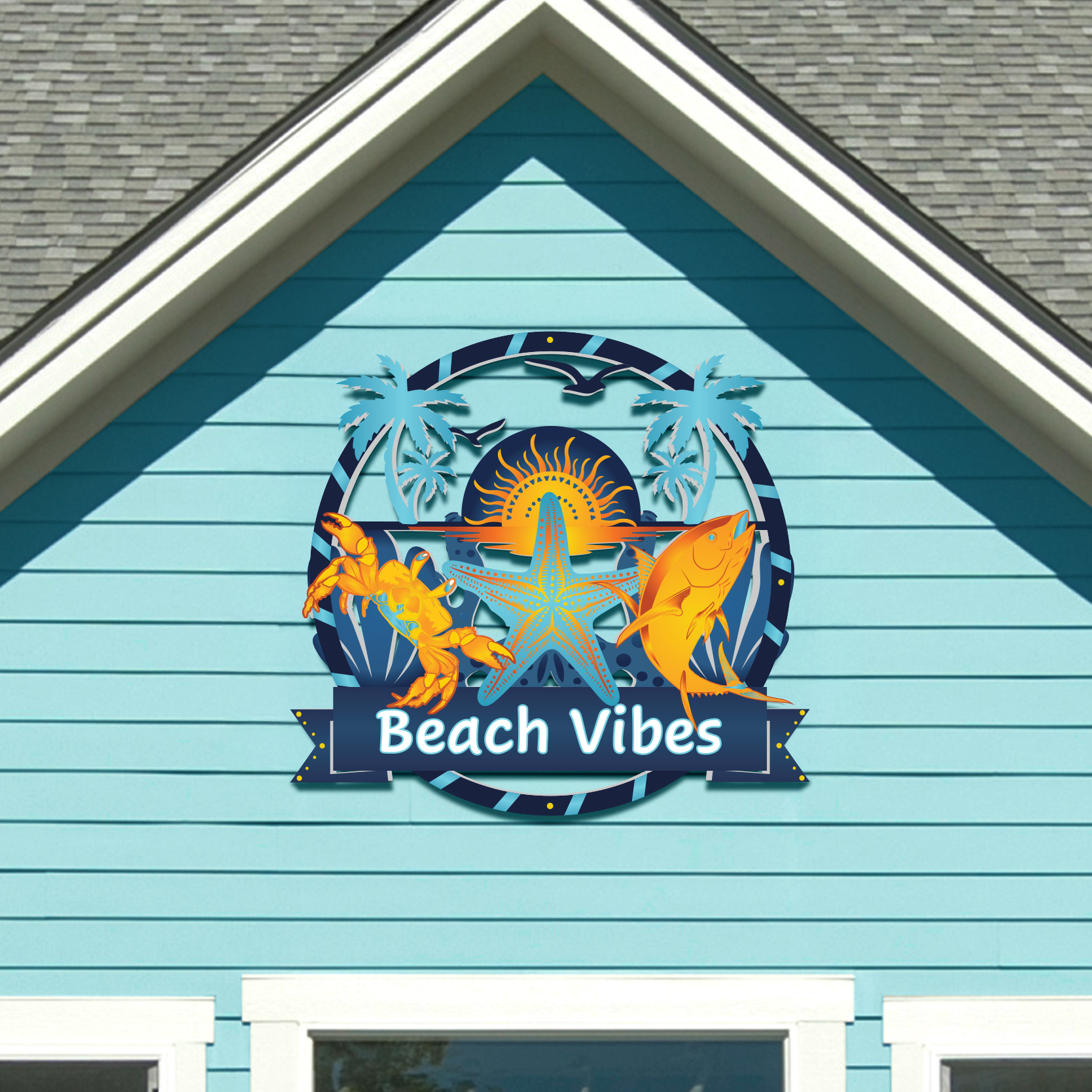 Outdoor Beach Vibes Wall Art, Beach House Sign, Coastal Decor Ocean Themed, PVC - Produktbild 2