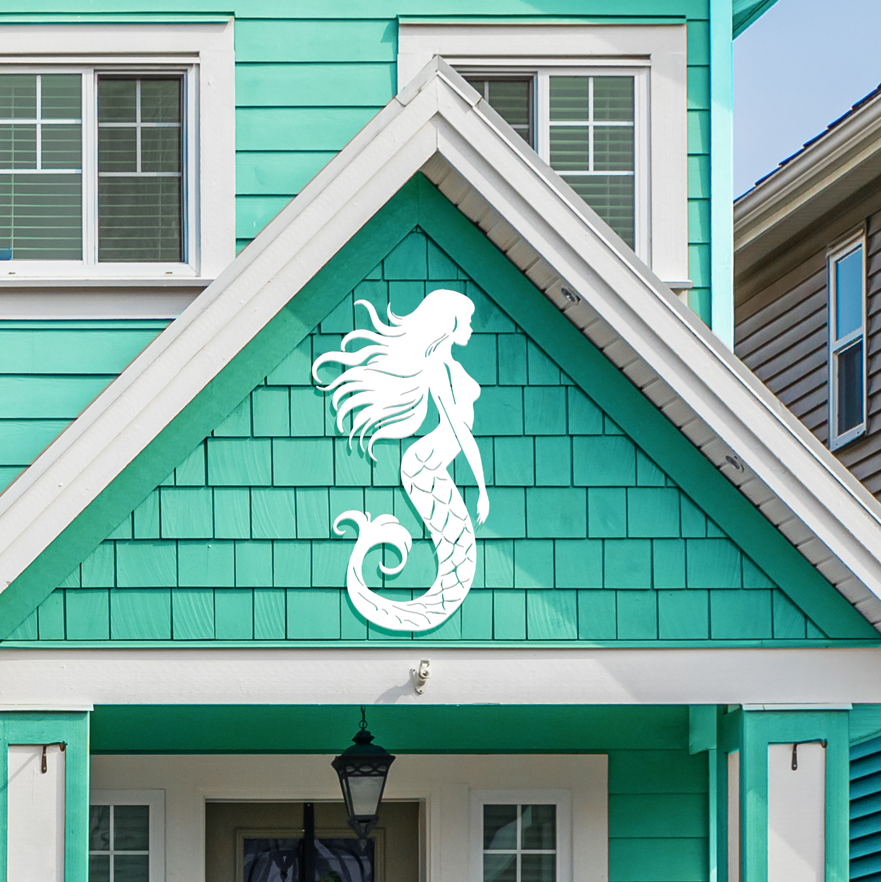 Arte de Pared Sirena Exterior, Decoración Náutica PVC Sirena para Casa de Playa, 3 Pies