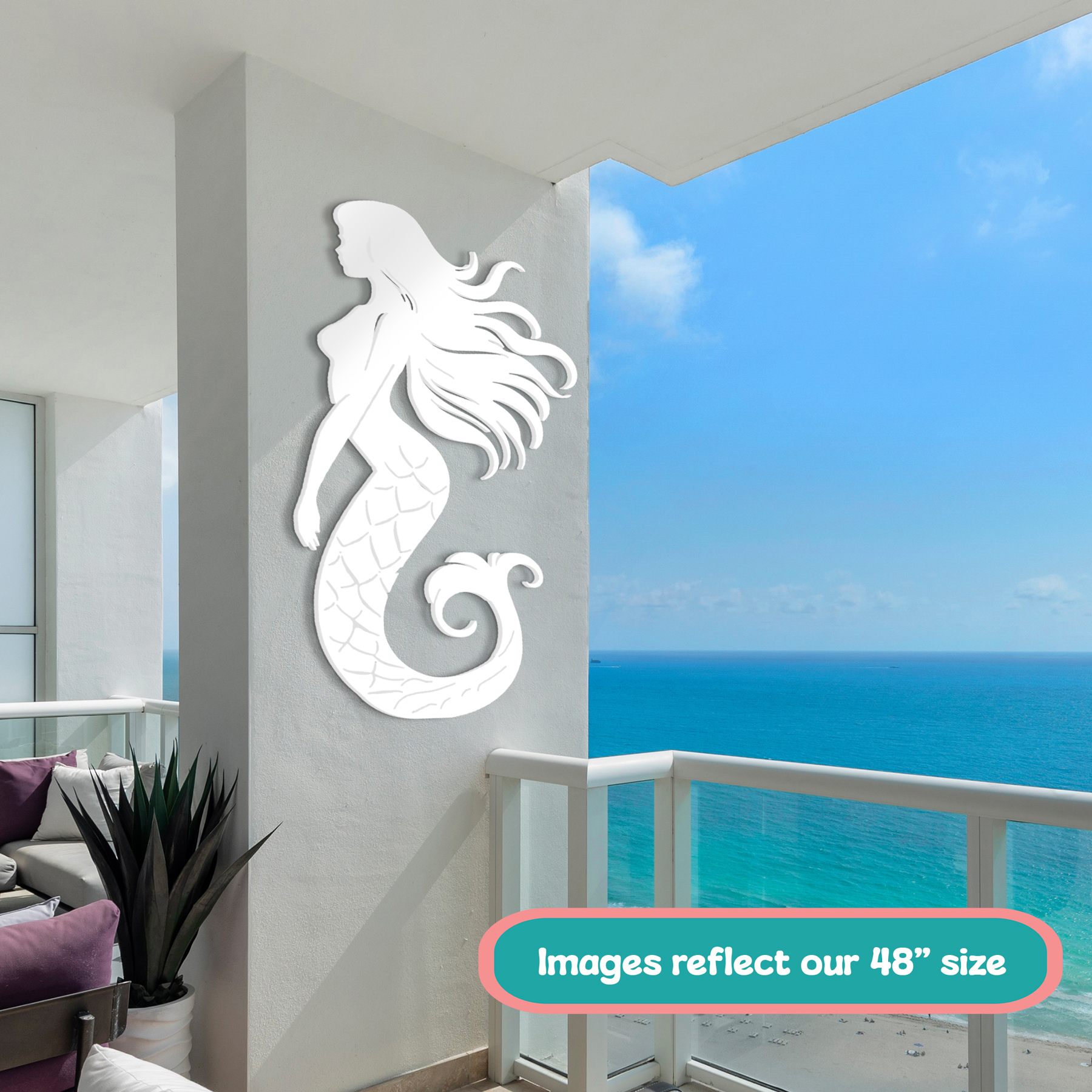 Outdoor Mermaid Wall Art, Nautical PVC Mermaid Decor for Beach House, 3 Foot