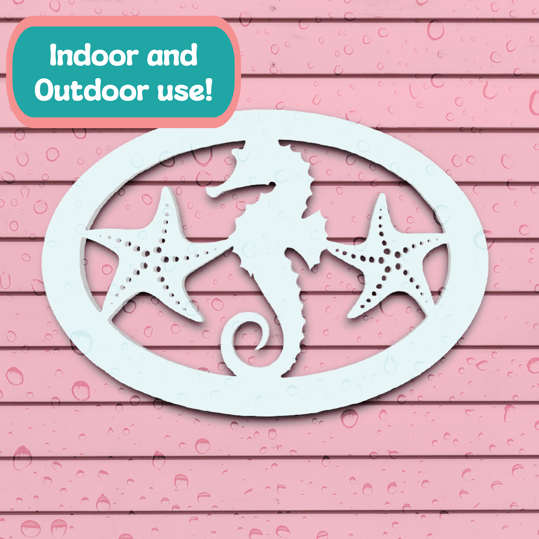 Outdoor Seahorse Starfish Wall Art, Beach House Sign, PVC Coastal Decor, 2FT detailed image 9