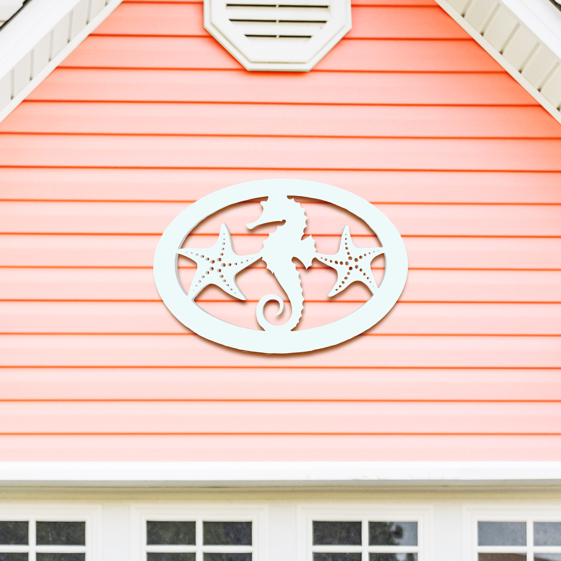 Outdoor Seahorse Starfish Wall Art, Beach House Sign, PVC Coastal Decor, 2FT main product image