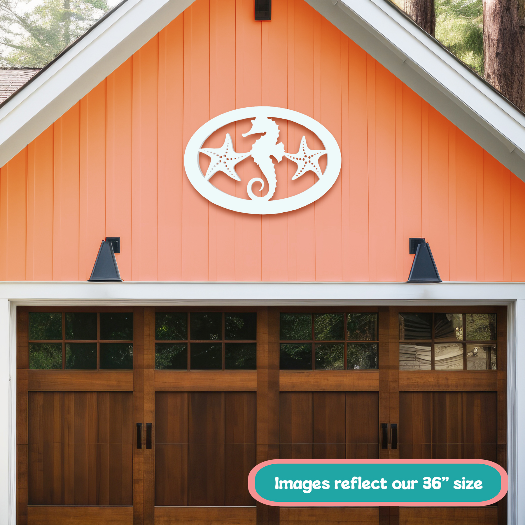 Outdoor Seahorse Starfish Wall Art, Beach House Sign, PVC Coastal Decor, 2FT detailed image 8