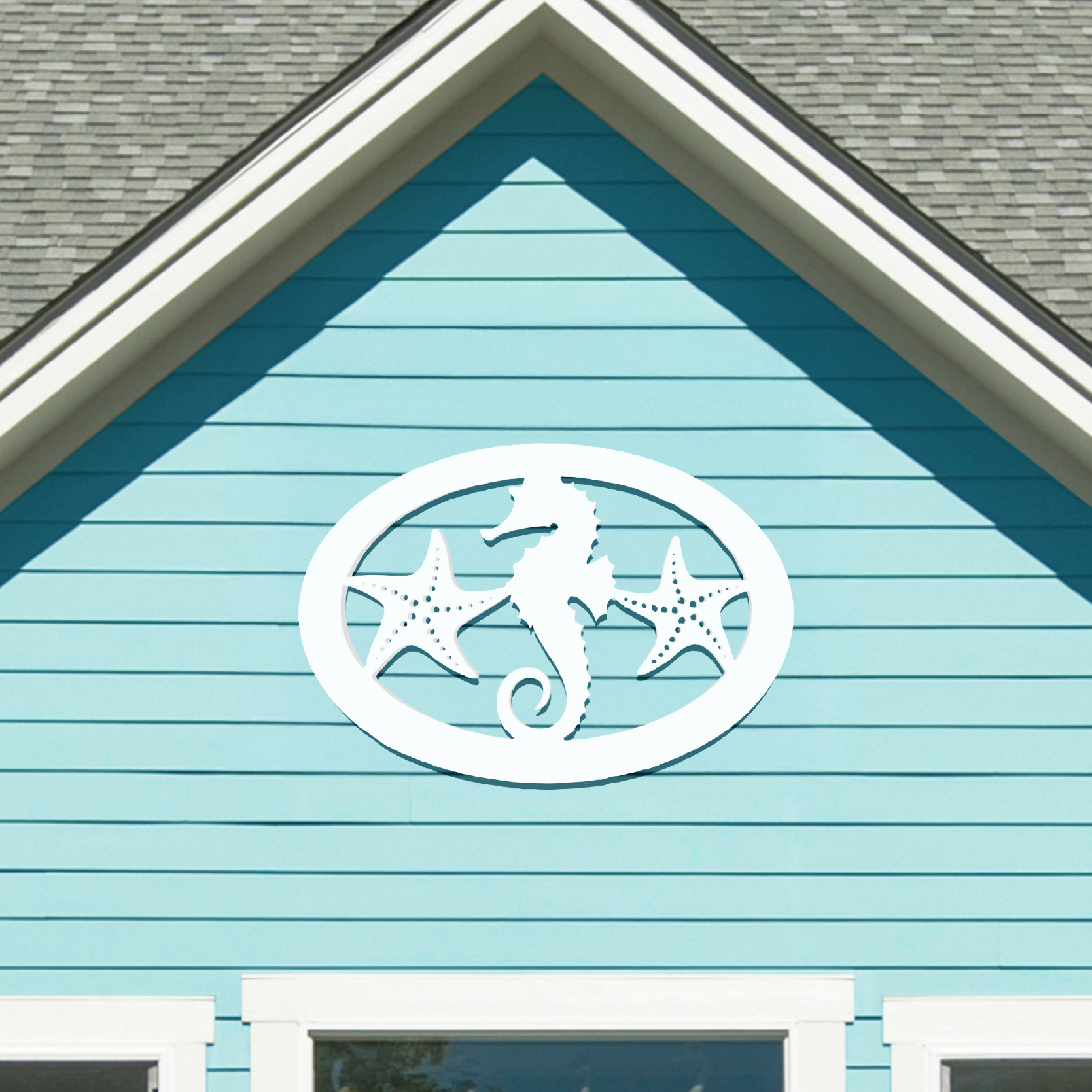 Outdoor Seahorse Starfish Wall Art, Beach House Sign, PVC Coastal Decor, 2FT detailed image 3