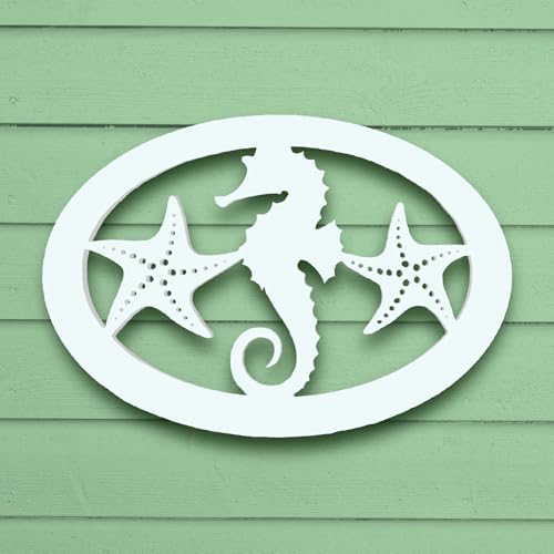Outdoor Seahorse Starfish Wall Art, Beach House Sign, PVC Coastal Decor, 2FT detailed image 7