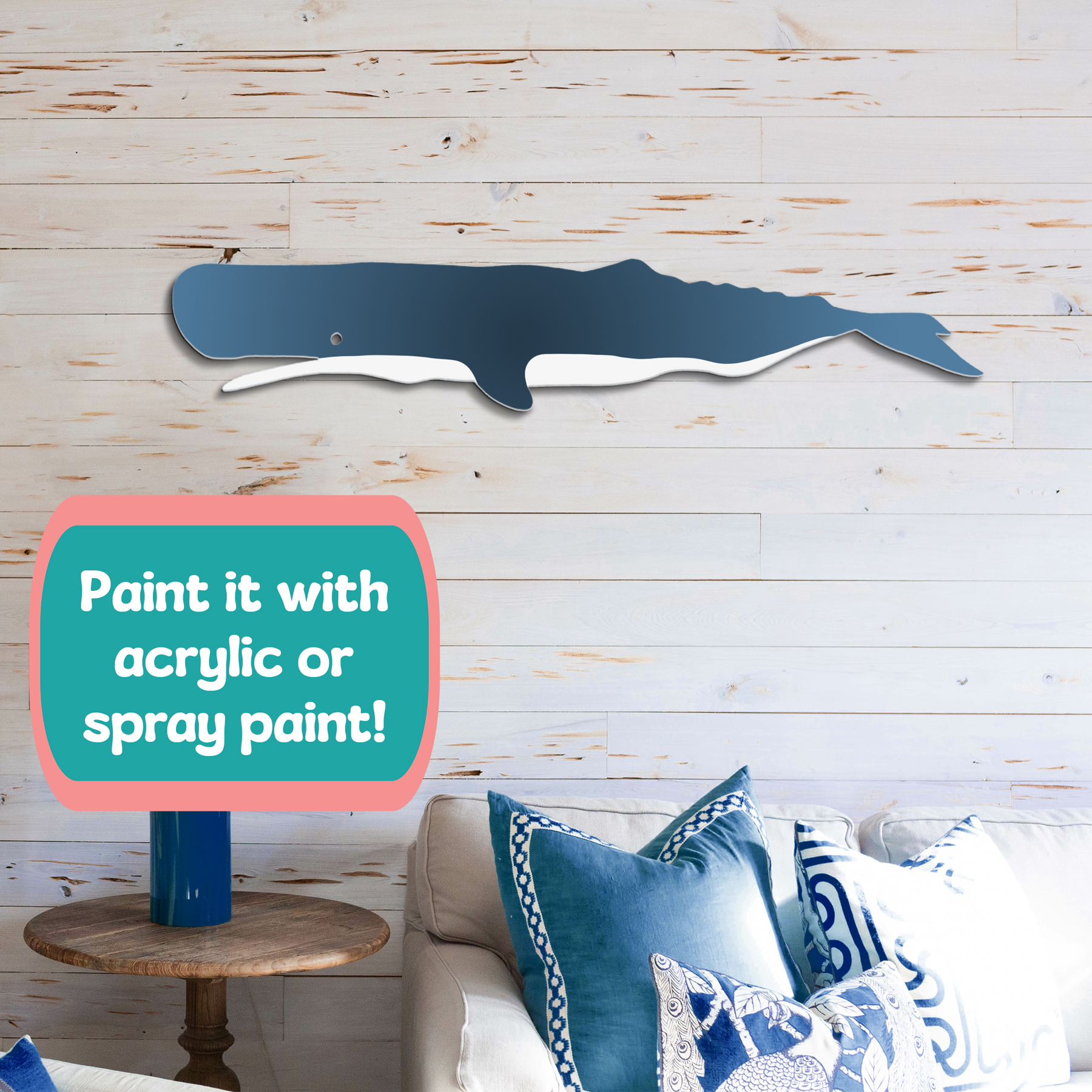 Outdoor Whale Wall Art, Nautical Beach House Decoration, PVC Whale Sign, 3 Foot - Produktbild 6