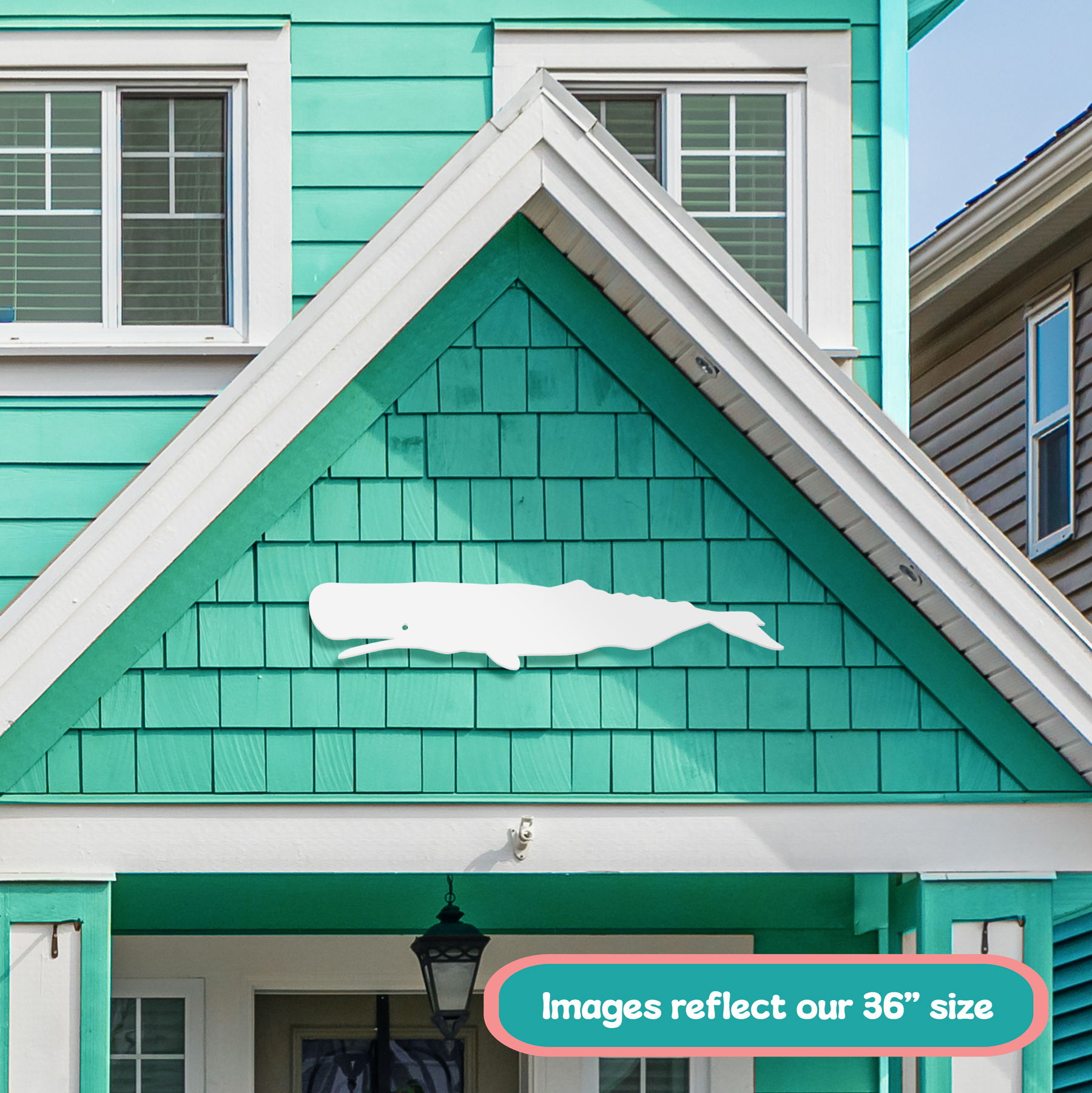 Outdoor Whale Wall Art, Nautical Beach House Decoration, PVC Whale Sign, 3 Foot - Produktbild 2