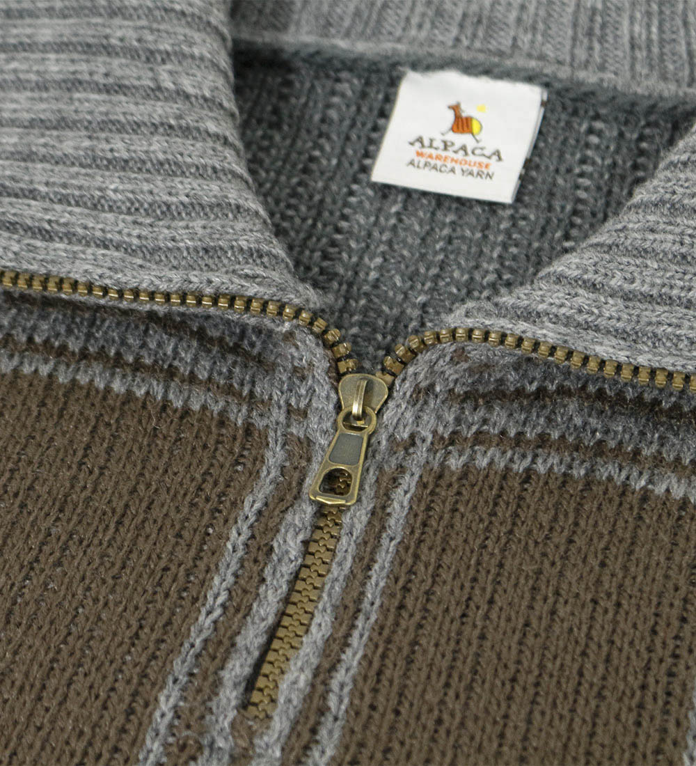 Mens Alpaca Wool Blend Half Zip Knitted Sweater Bicolor Design Size