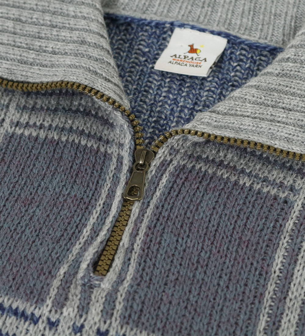 Mens Alpaca Wool Blend Half Zip Knitted Sweater Bicolor Design Size