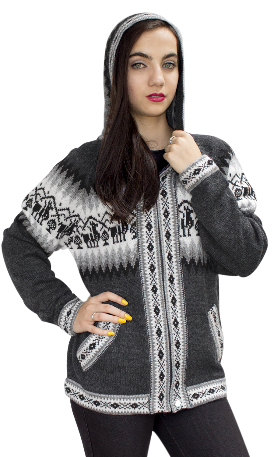 Chaqueta de punto de lana de alpaca con capucha Little Llamas suéter - Imagen 47 de 109