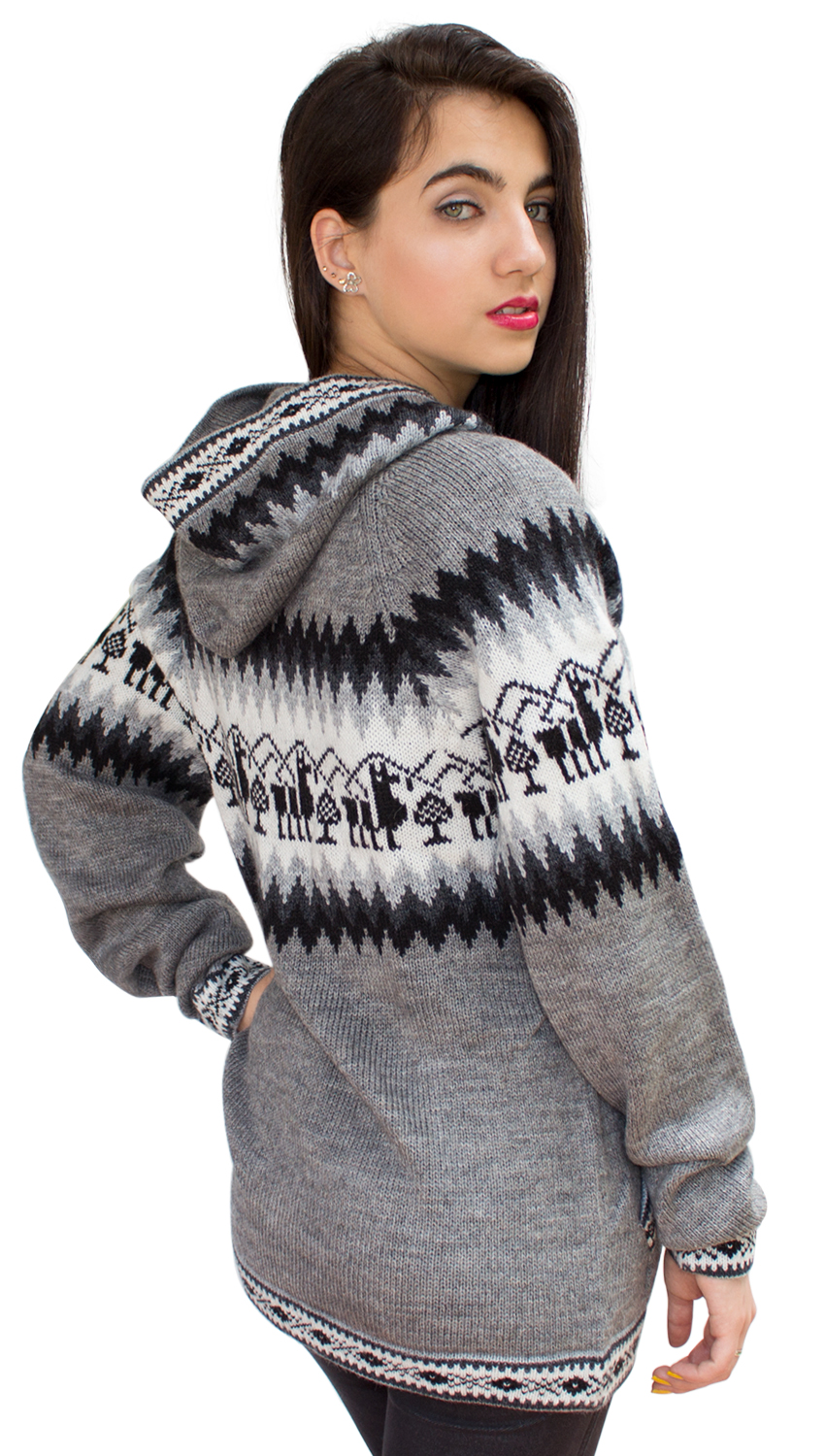 Little Llamas Hooded Alpaca Wool Knitted Jacket Hoodie Sweater eBay