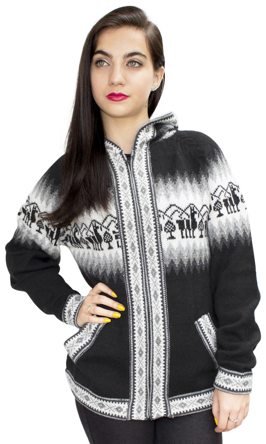 Chaqueta de punto de lana de alpaca con capucha Little Llamas suéter - Imagen 86 de 109