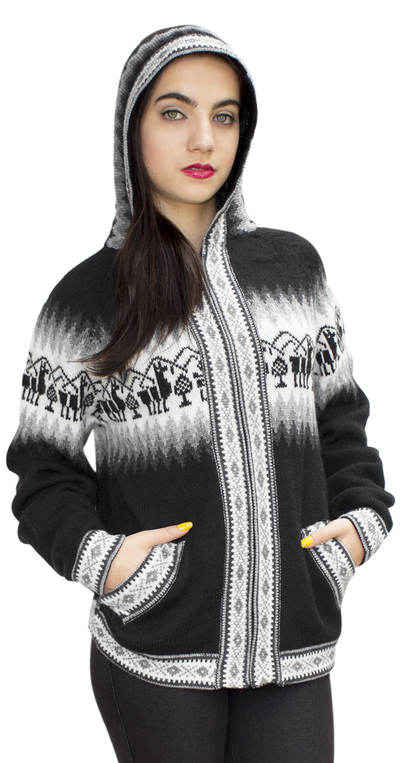Chaqueta de punto de lana de alpaca con capucha Little Llamas suéter - Imagen 92 de 109
