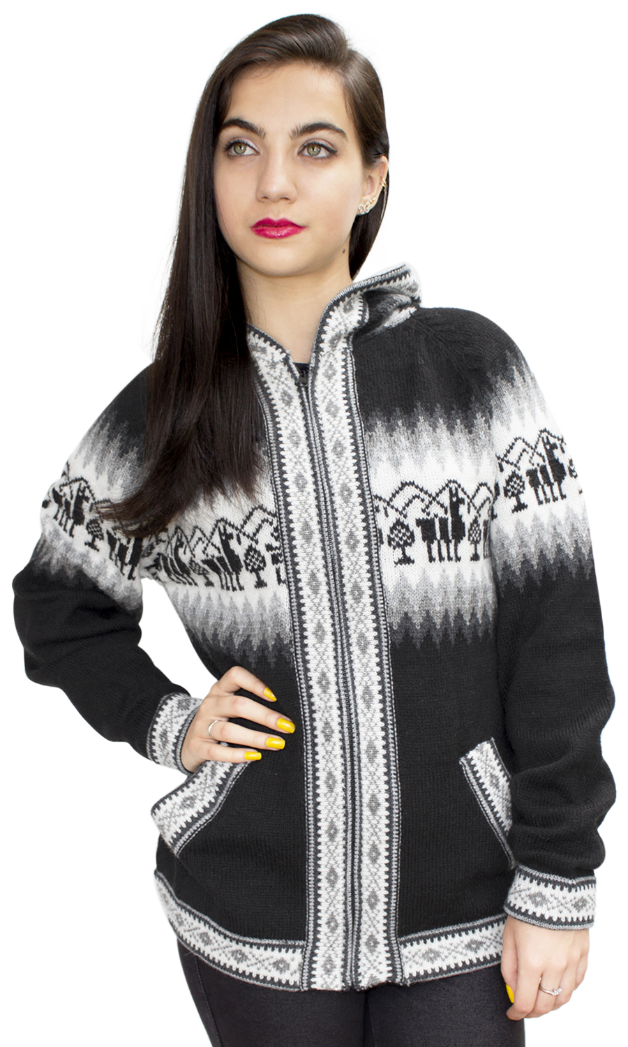 Chaqueta de punto de lana de alpaca con capucha Little Llamas suéter - Imagen 91 de 109