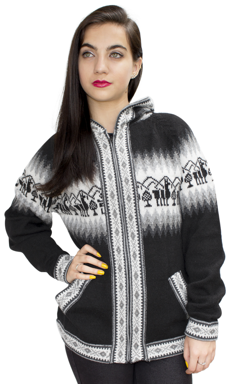 Chaqueta de punto de lana de alpaca con capucha Little Llamas suéter - Imagen 96 de 109