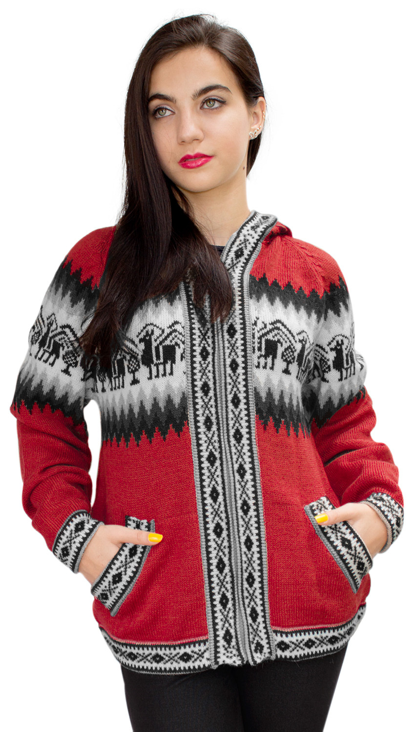 Chaqueta de punto de lana de alpaca con capucha Little Llamas suéter - Imagen 23 de 109
