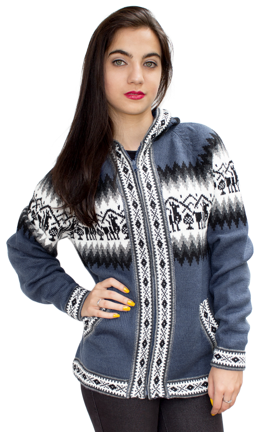 Chaqueta de punto de lana de alpaca con capucha Little Llamas suéter - Imagen 6 de 109