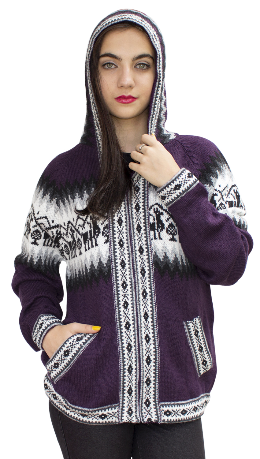 Chaqueta de punto de lana de alpaca con capucha Little Llamas suéter - Imagen 68 de 109