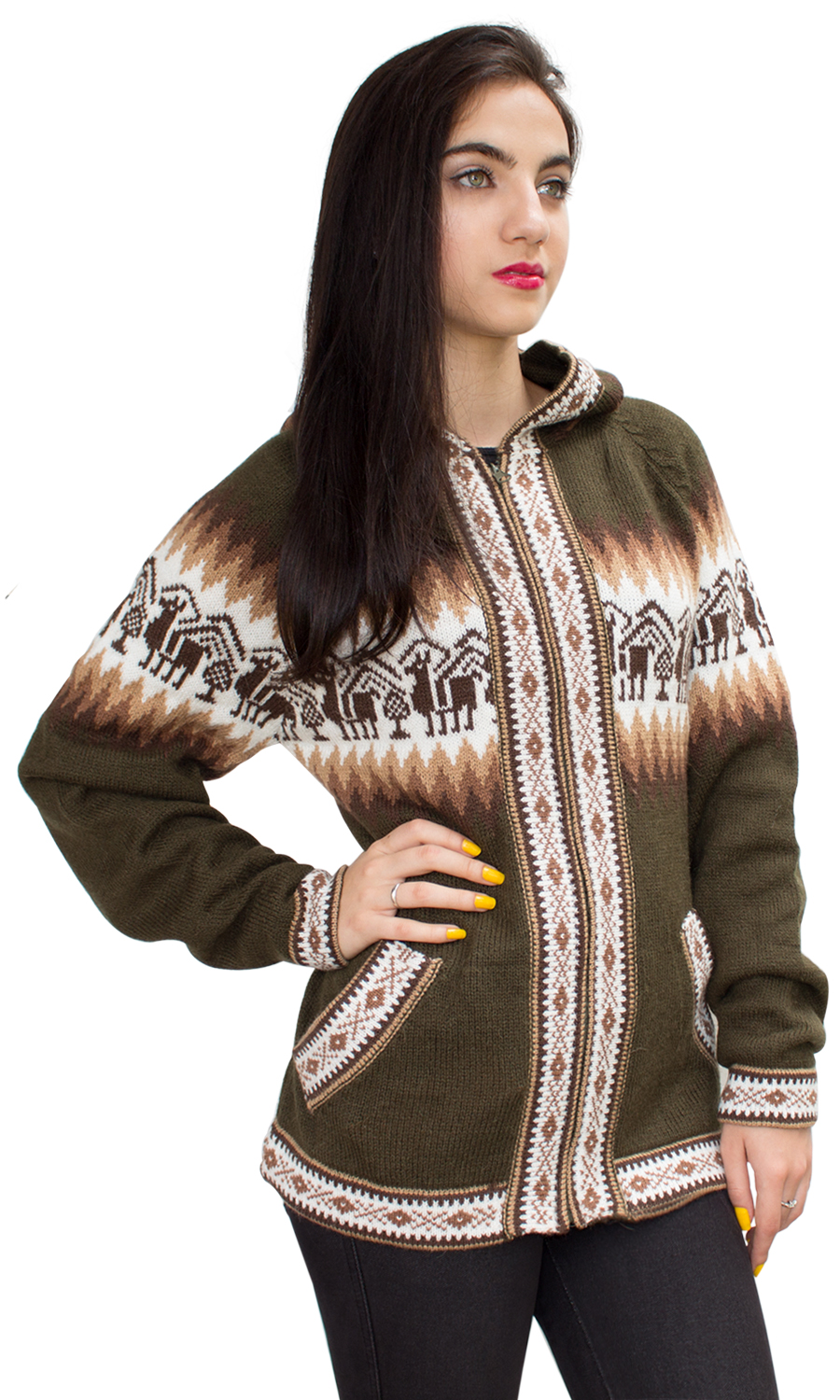 Chaqueta de punto de lana de alpaca con capucha Little Llamas suéter - Imagen 82 de 109