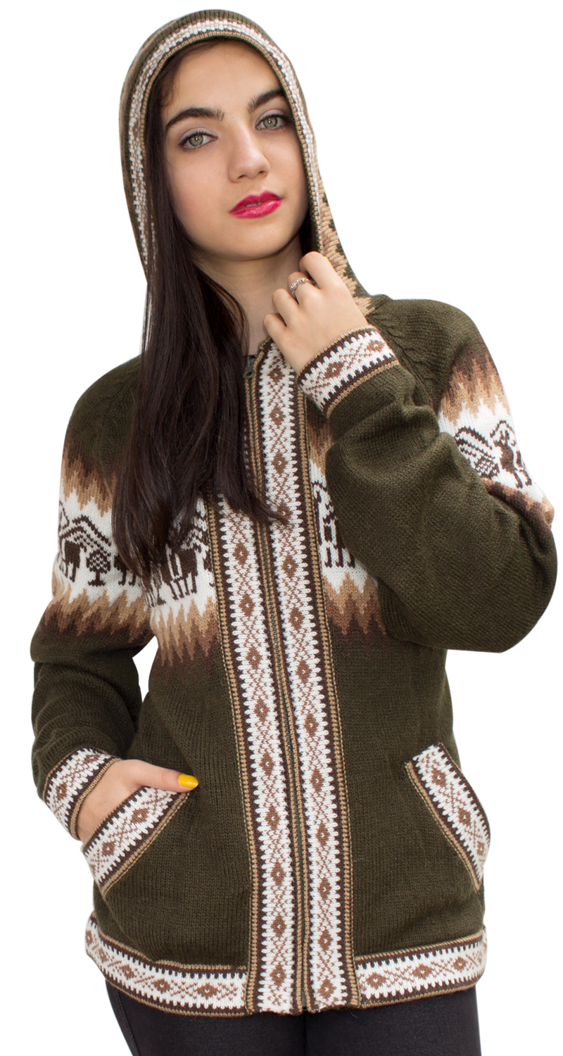 Chaqueta de punto de lana de alpaca con capucha Little Llamas suéter - Imagen 74 de 109
