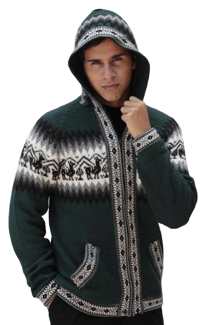 Mens Alpaca Wool Knitted Jacket Hooded Hood Sweater Little Llamas Design eBay