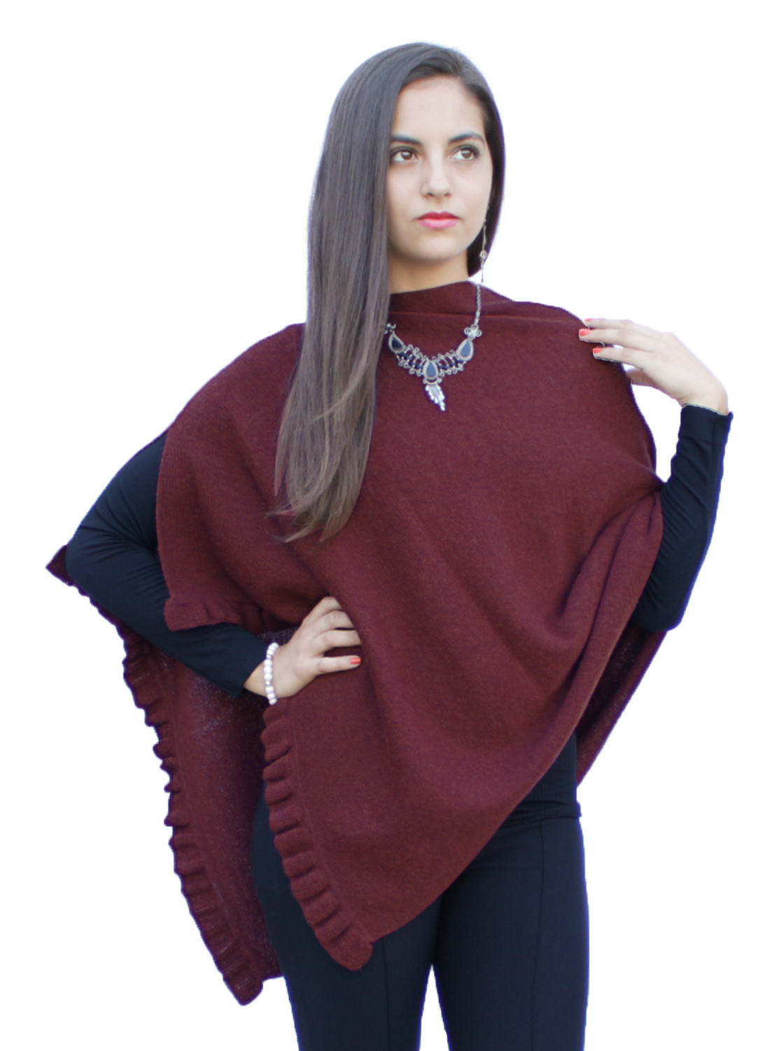 Chal poncho de lana de alpaca superfina para mujer pashmina - forma especial - Imagen 12 de 31