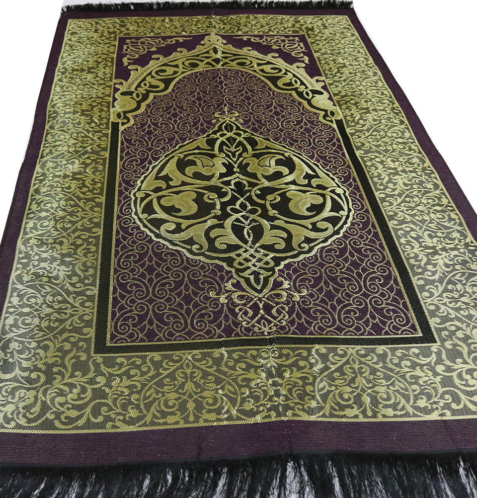 Islamic Prayer Mat Thin Woven Chenille and Taffeta Turkish Metallic Ottoman Mat - Picture 15 of 20