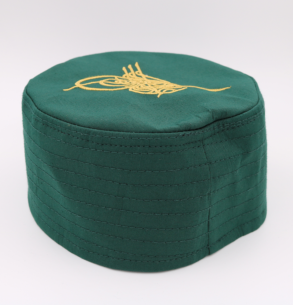Gorra Musulmana Turca Takke Islámica Para Hombre Estructurada Kufi Sombrero-Otomana Tughra Verde - Imagen 14 de 20